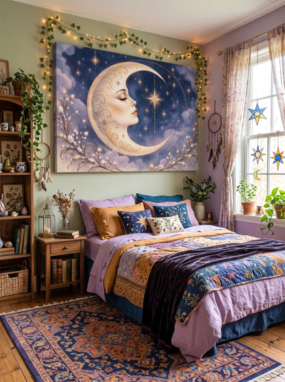 Crescent Moon Goddess – Boho Celestial Canvas Wall Art