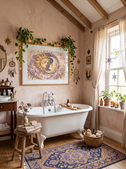 Sun & Moon Celestial Art Poster — Mystical Boho Wall Decor (Rolled Poster)