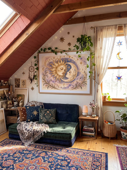 Sun & Moon Celestial Art Poster — Mystical Boho Wall Decor (Rolled Poster)