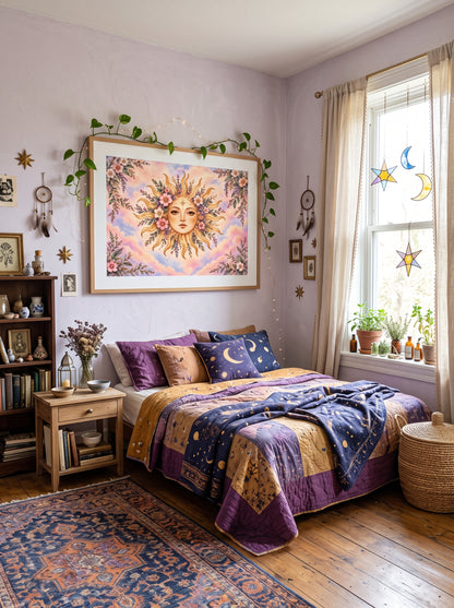Blooming Sun Goddess – Boho Celestial Art Print Poster