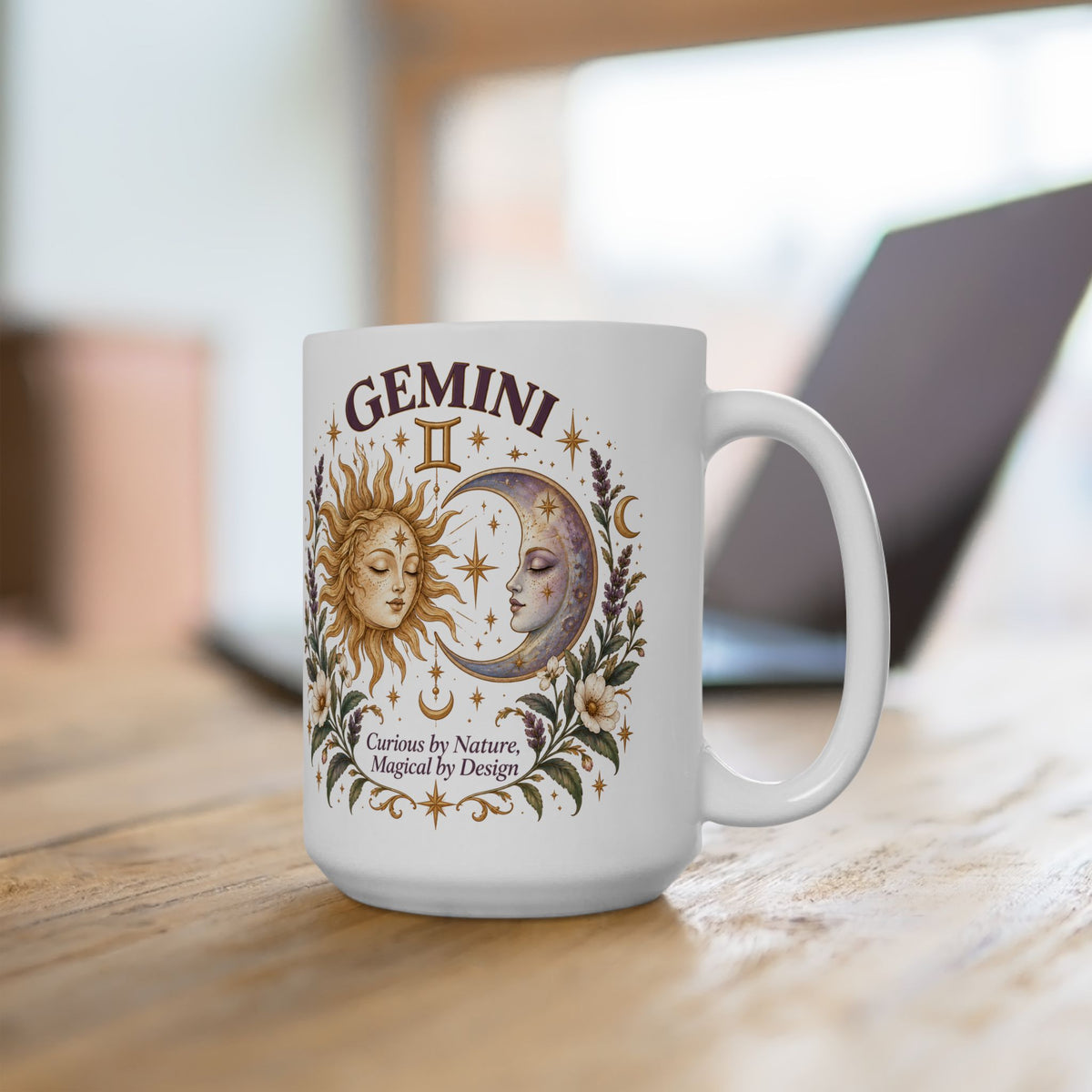 Boho Celestial Whimsical Sun and Moon Gemini Zodiac Mug