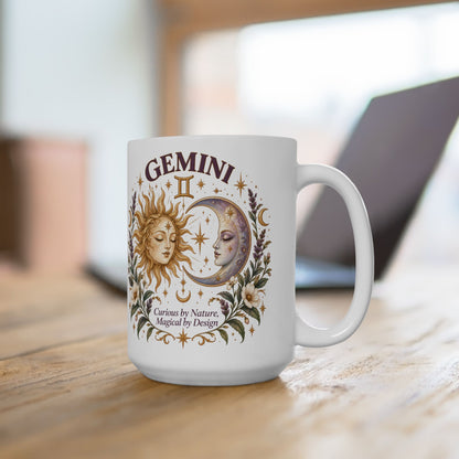 Boho Celestial Whimsical Sun and Moon Gemini Zodiac Mug