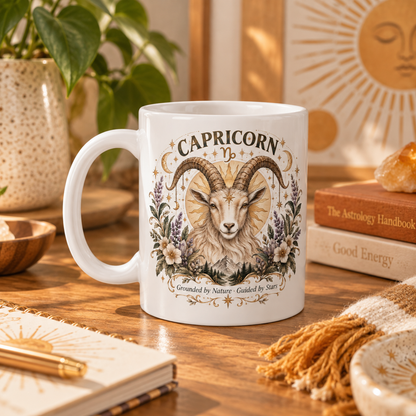 Capricorn Boho Celestial Floral Goat Mug