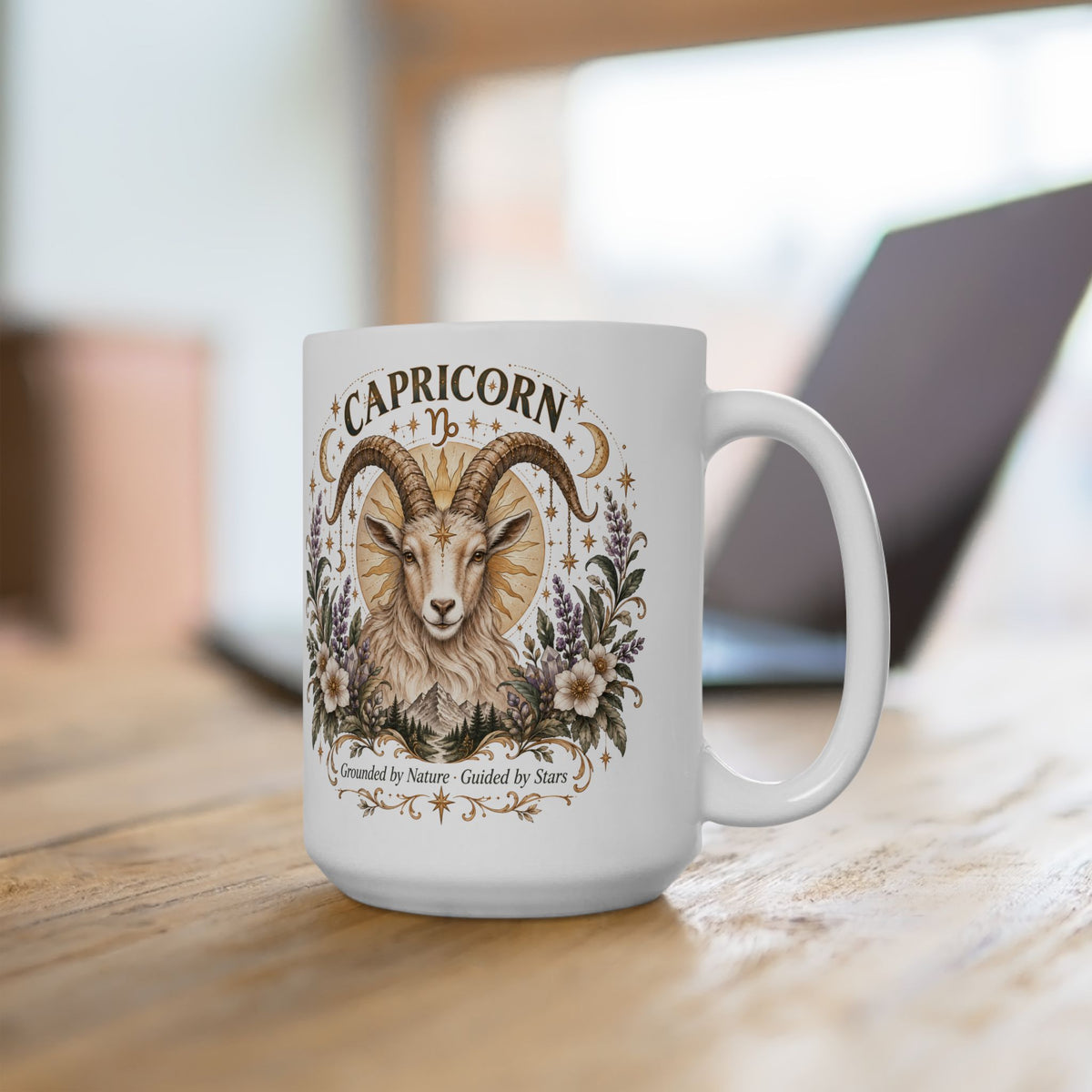 Capricorn Boho Celestial Floral Goat Mug