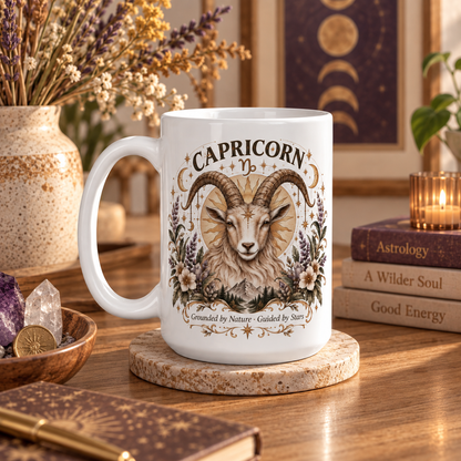 Capricorn Boho Celestial Floral Goat Mug