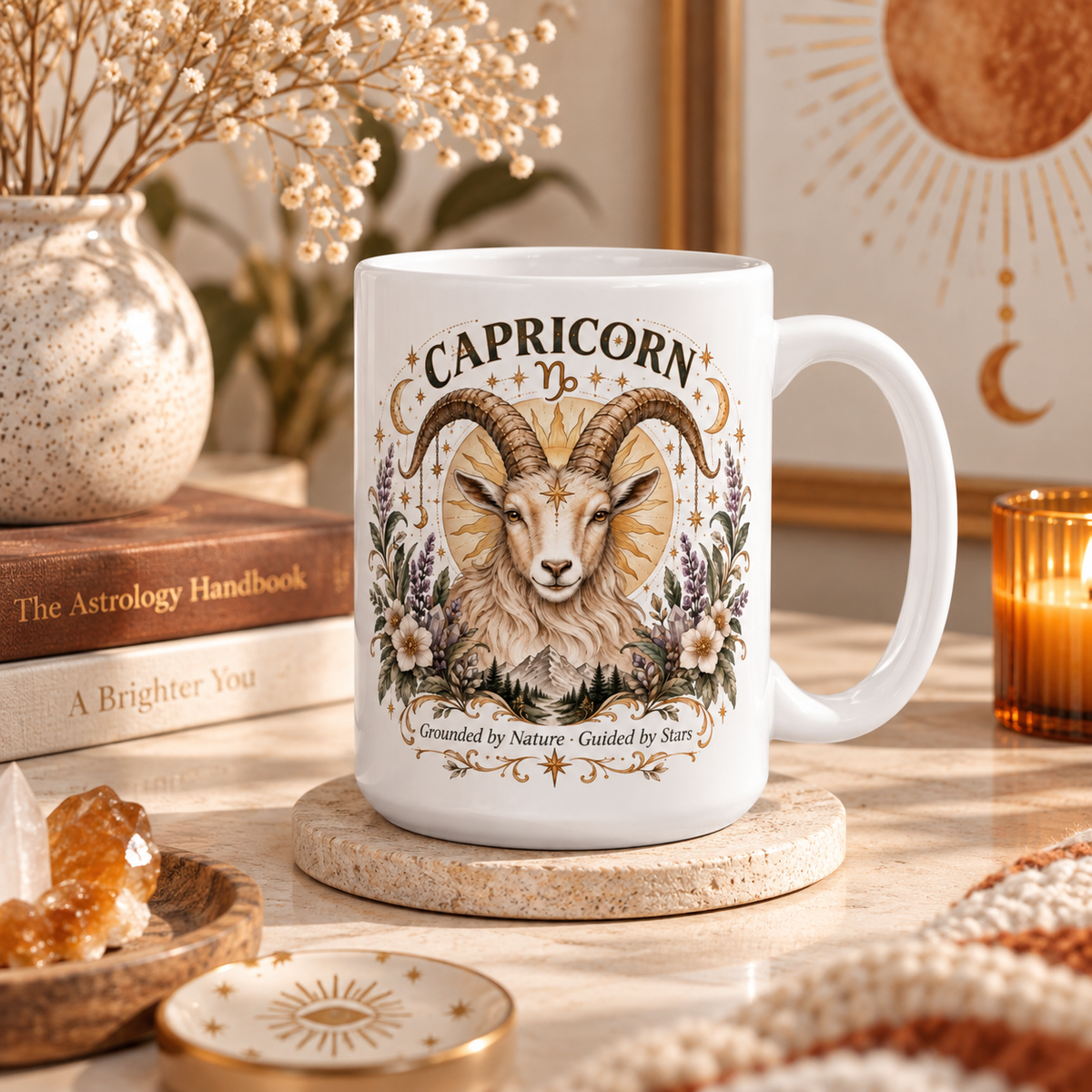 Capricorn Boho Celestial Floral Goat Mug