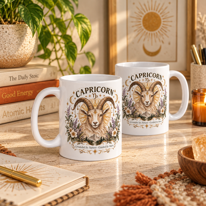 Capricorn Boho Celestial Floral Goat Mug