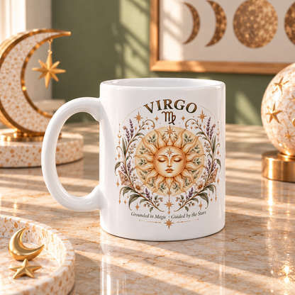 Boho Celestial Sun Virgo Zodiac Mug Floral Astrology Coffee Mug