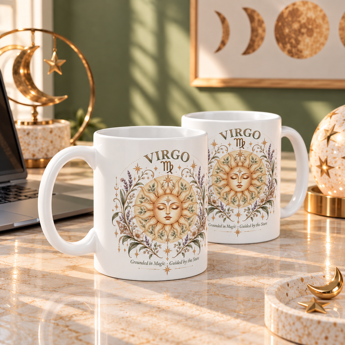 Boho Celestial Sun Virgo Zodiac Mug Floral Astrology Coffee Mug