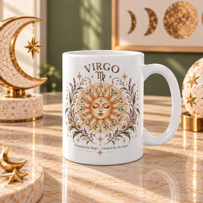 Boho Celestial Sun Virgo Zodiac Mug Floral Astrology Coffee Mug