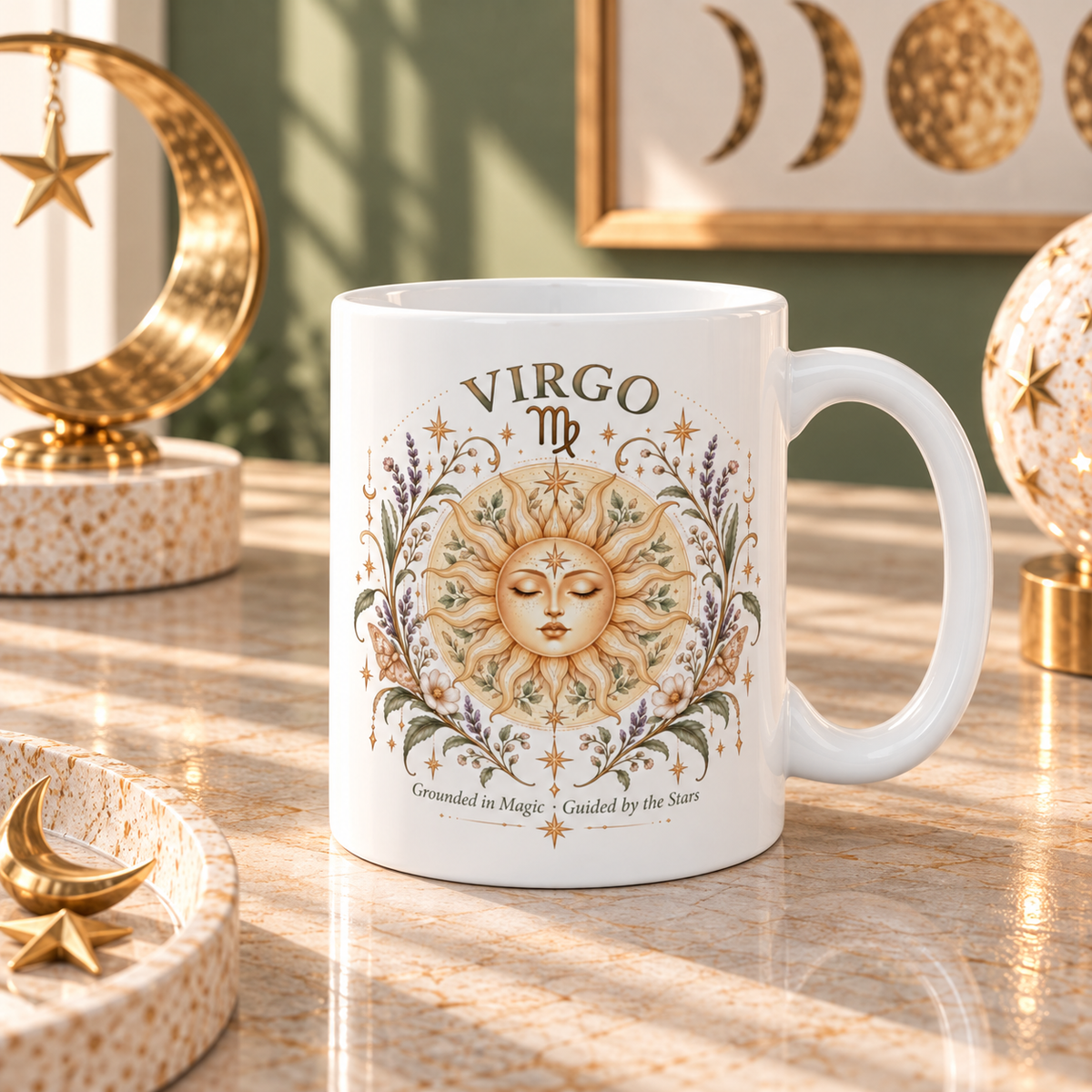 Boho Celestial Sun Virgo Zodiac Mug Floral Astrology Coffee Mug