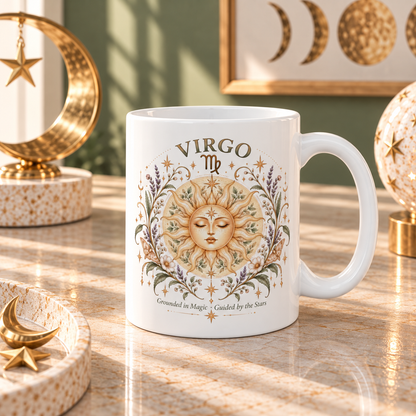 Boho Celestial Sun Virgo Zodiac Mug Floral Astrology Coffee Mug