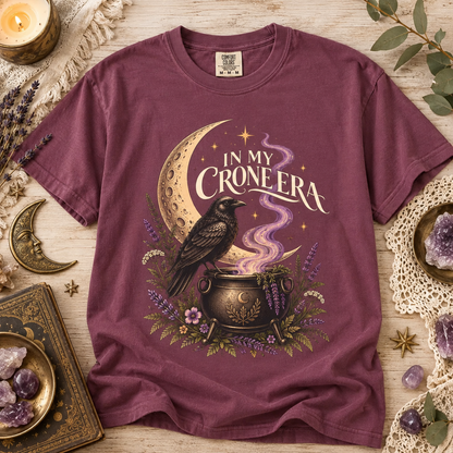 Crone Era Shirt, Witchy Gothic Botanical Raven Cauldron Tee