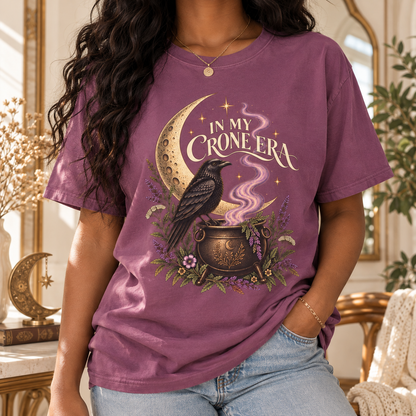 Crone Era Shirt, Witchy Gothic Botanical Raven Cauldron Tee