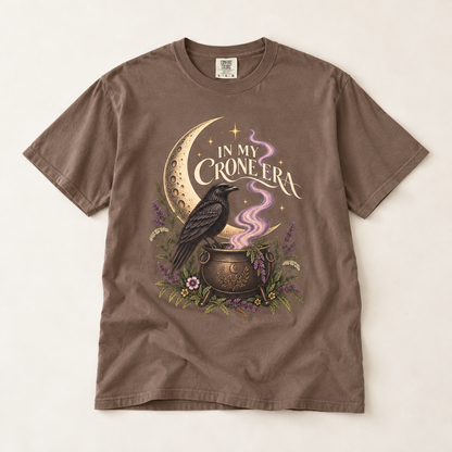 Crone Era Shirt, Witchy Gothic Botanical Raven Cauldron Tee