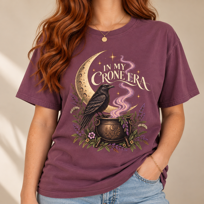 Crone Era Shirt, Witchy Gothic Botanical Raven Cauldron Tee