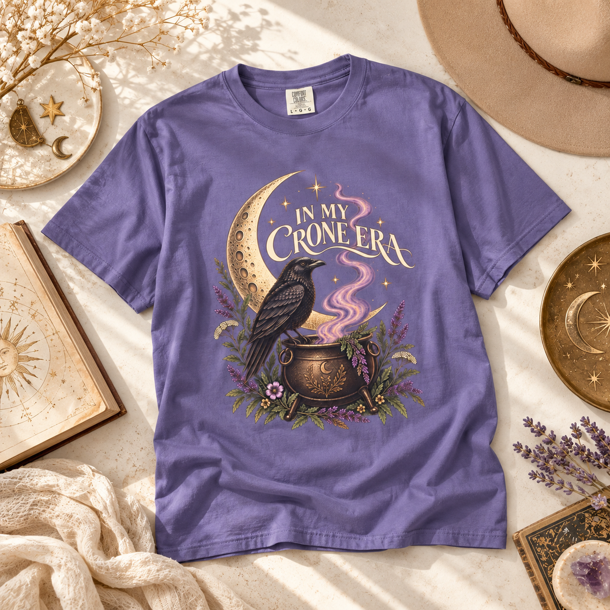 Crone Era Shirt, Witchy Gothic Botanical Raven Cauldron Tee