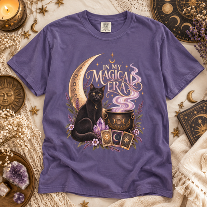 Witchy Floral Black Cat Shirt - In My Magical Era Vintage Celestial Tee