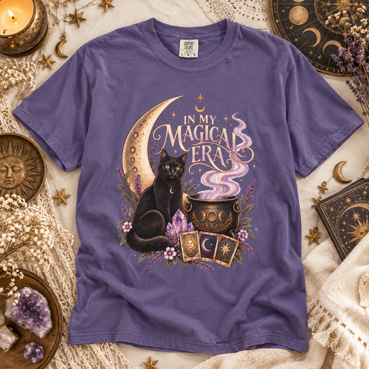 Witchy Floral Black Cat Shirt - In My Magical Era Boho Celestial  Unisex T-Shirt