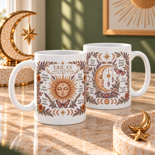 Personalized Name - Daily Reminders Celestial Sun-Moon Affirmation 2-sided Mug