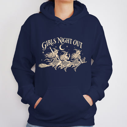 Girls Night Out Hoodie | Funny Witches on a Broom Graphic Halloween Pullover