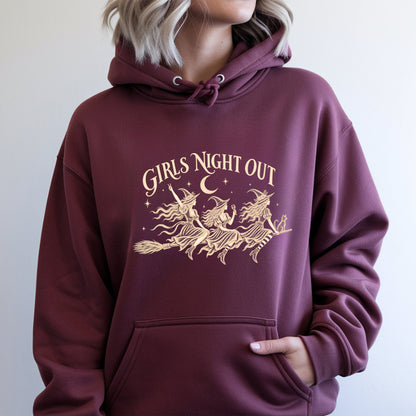 Girls Night Out Hoodie | Funny Witches on a Broom Graphic Halloween Pullover