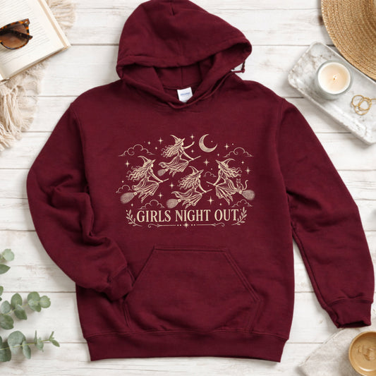Girls Night Out Halloween Hoodie, Funny Witch Graphic Sweatshirt, Funny Halloween Pullover, Witchy Gift for Women, Spooky Season Outfit