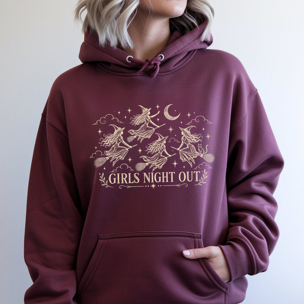 Girls Night Out Halloween Hoodie, Funny Witch Graphic Sweatshirt, Funny Halloween Pullover, Witchy Gift for Women, Spooky Season Outfit