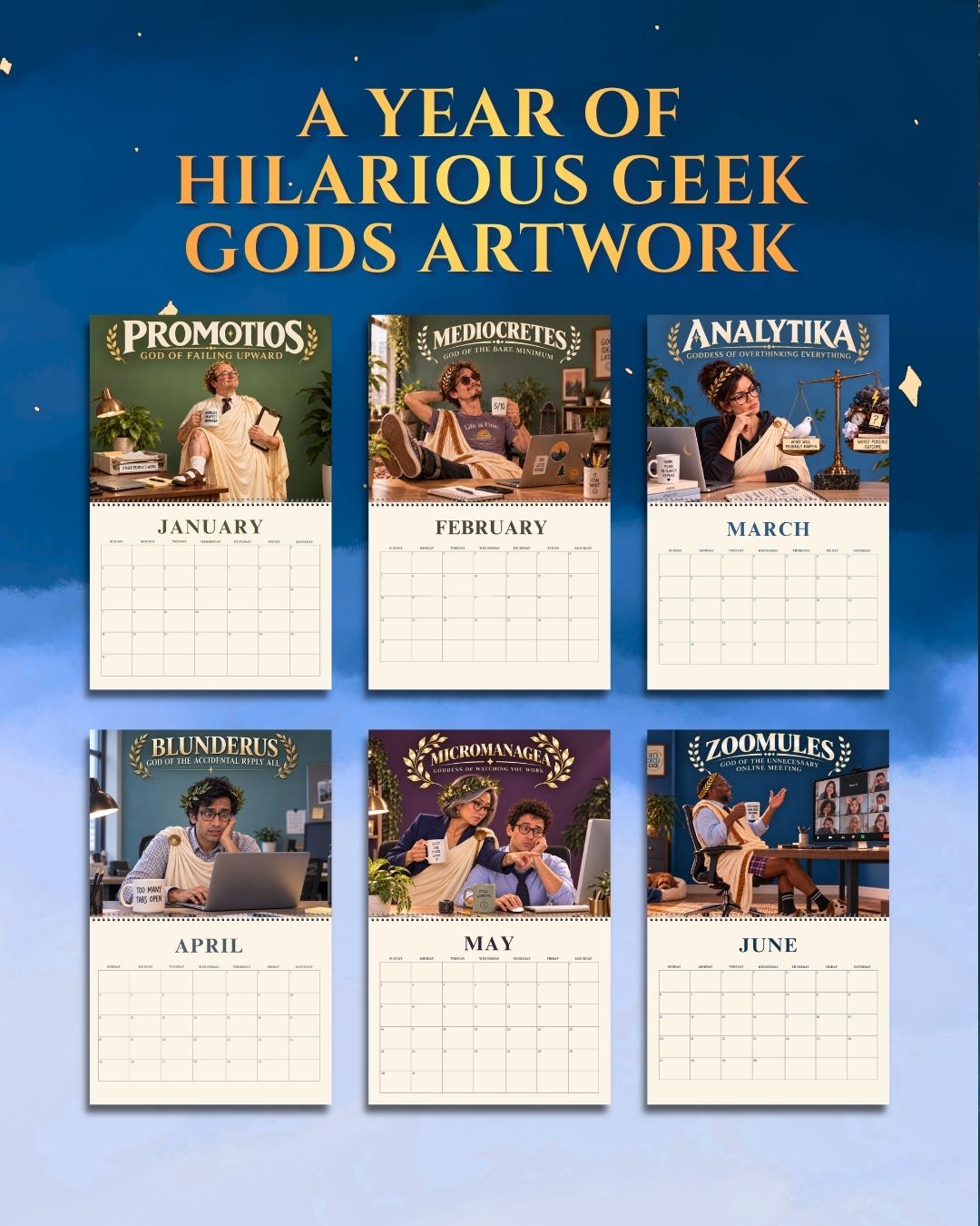 Geek Gods 2027 Art Wall Calendar - Funny Modern Life, Tech & Office Humor Wall Calendar