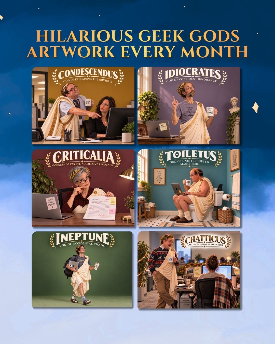 Geek Gods 2027 Art Wall Calendar - Funny Modern Life, Tech & Office Humor Wall Calendar