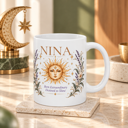 Personalized Sun Mug, Custom Name Coffee Cup, Inspirational Gift for Her, Boho Celestial Birthday Gift