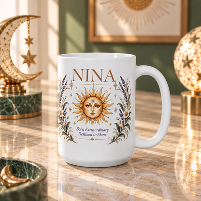 Personalized Sun Mug, Custom Name Coffee Cup, Inspirational Gift for Her, Boho Celestial Birthday Gift