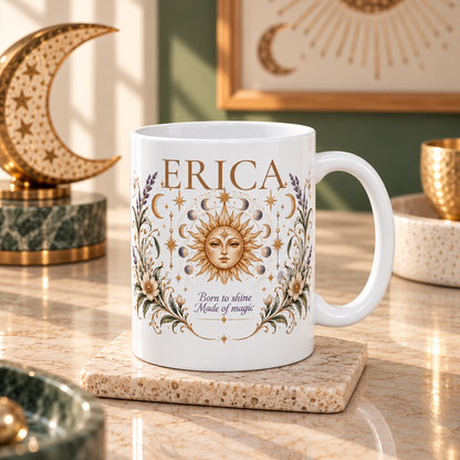 Personalized Boho Celestial Mug, Custom Name Coffee Cup, Sun and Moon Mug, Astrology Gift for Her