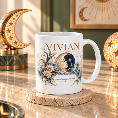 Personalized Boho Celestial Moon Mug, Custom Name Coffee Cup, Celestial Wave Mug, Astrology Gift for Her