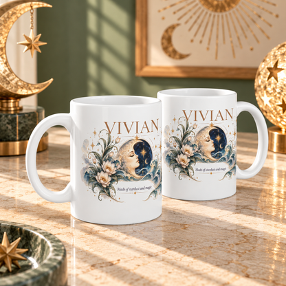 Personalized Boho Celestial Moon Mug, Custom Name Coffee Cup, Celestial Wave Mug, Astrology Gift for Her