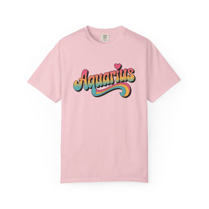 Aquarius – Groovy Heartburst Retro Zodiac Tee