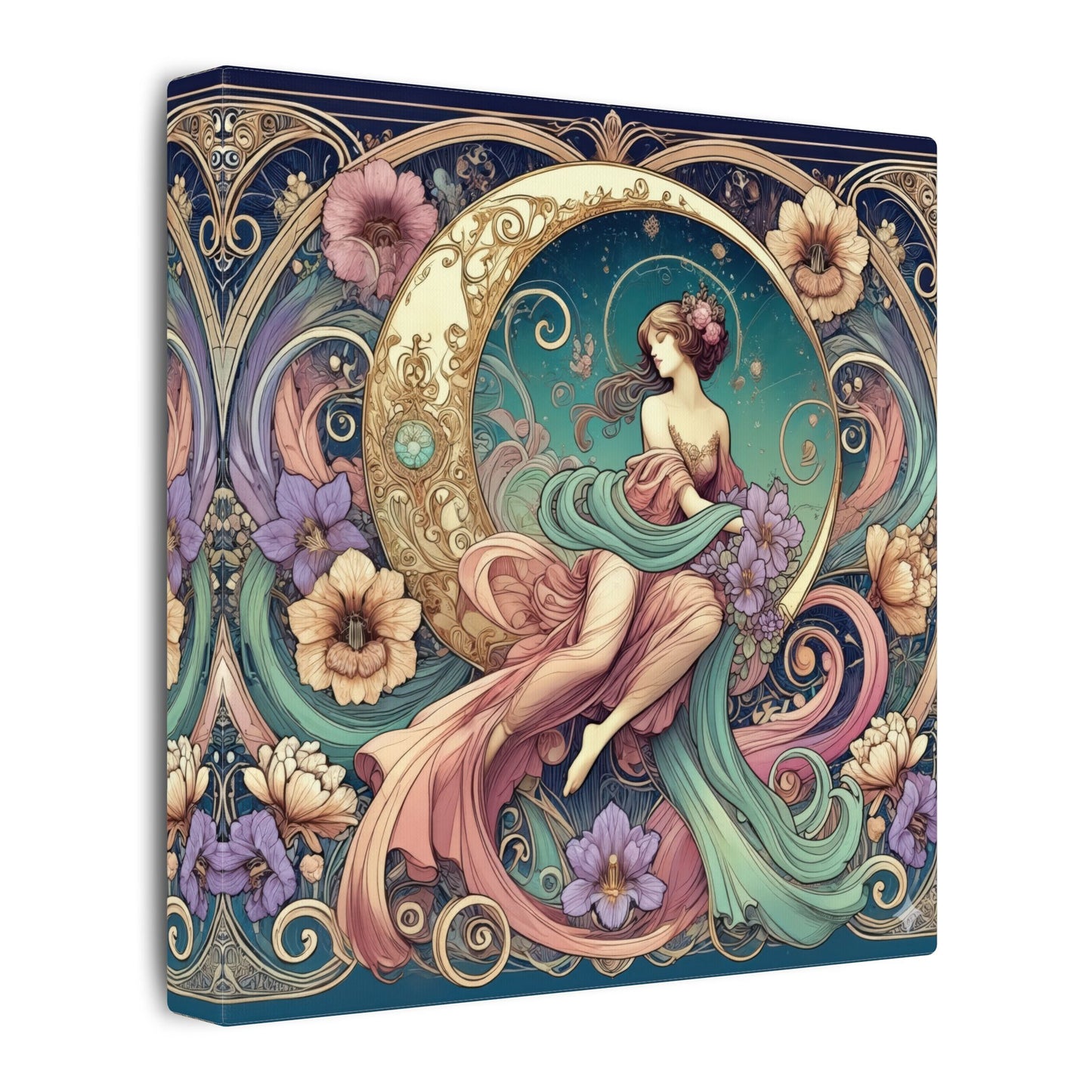 Floral Moon Muse – Art Nouveau Goddess Wall Art
