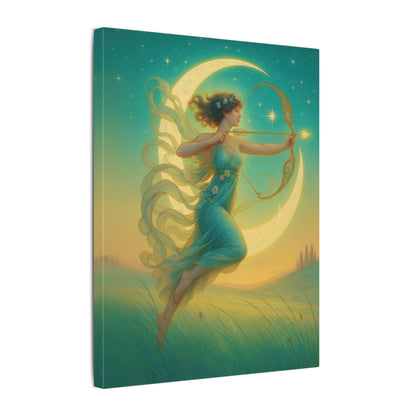 Artemis of the Stars – Celestial Moon Goddess Art Nouveau Canvas Wall Art