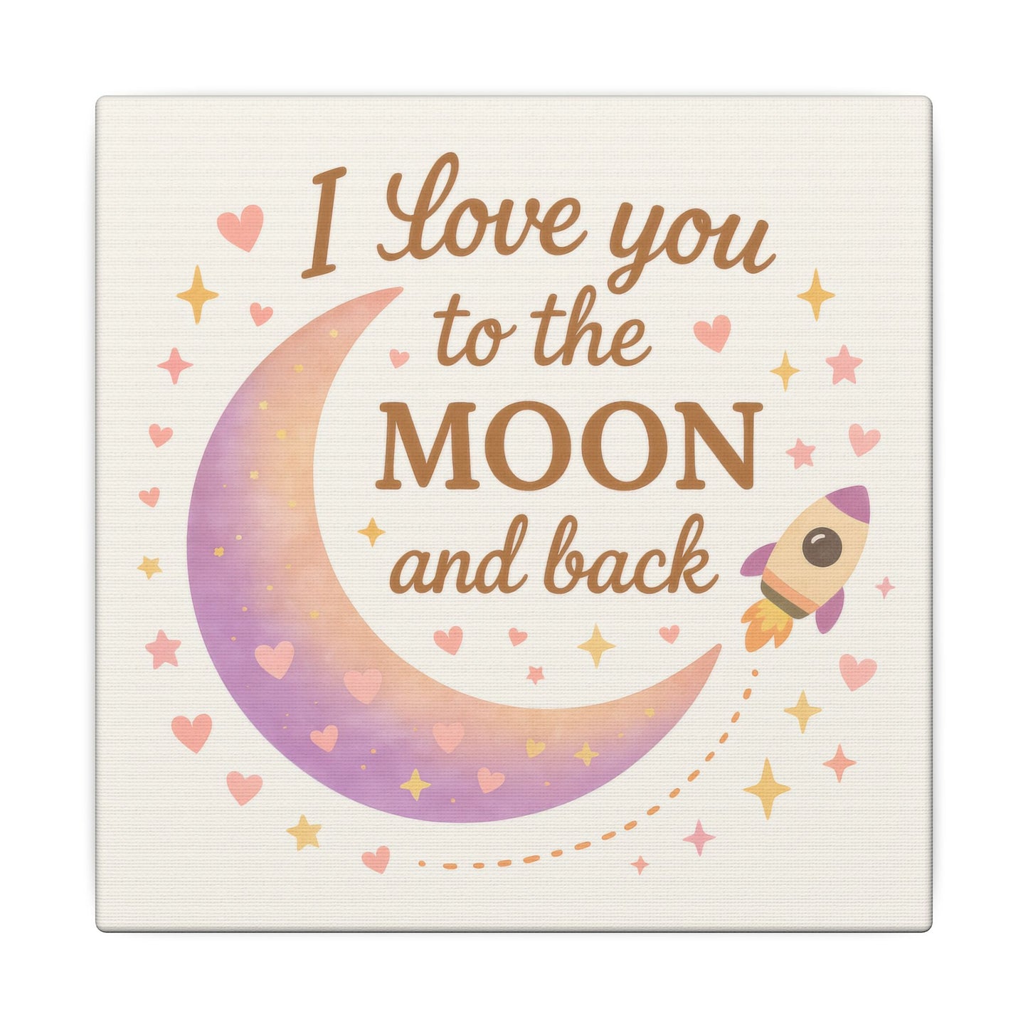 I Love You to the Moon and Back – Adorable Pastel Moon & Rocket Wall Art (Eco-friendly Canvas)