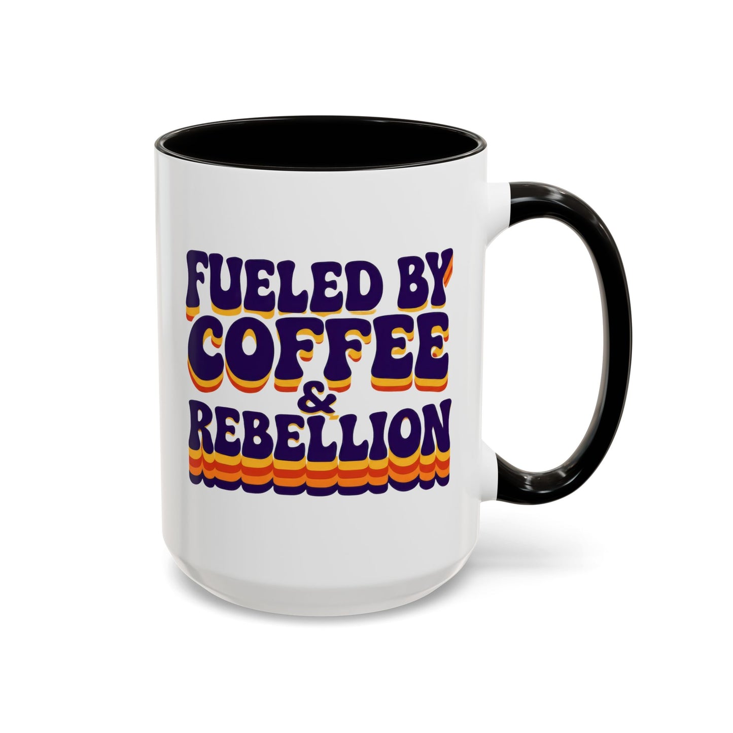 Fueled by Coffee & Rebellion – Funny Retro Mug (Color Accent, 11oz & 15oz)
