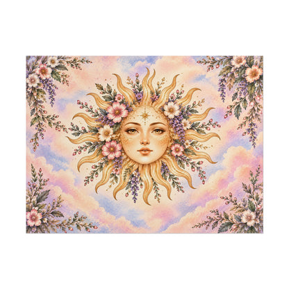 Blooming Sun Goddess – Boho Celestial Art Print Poster