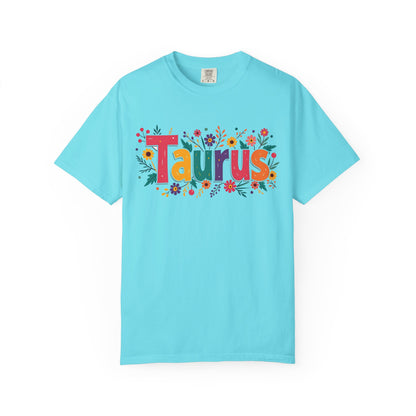 Taurus in Bloom – Colorful Floral Aesthetic Tee