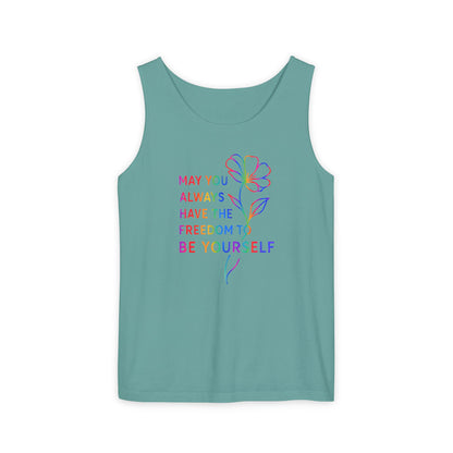 Be Yourself Affirmation Tank Top, May You Always Have the Freedom to Be Yourself Shirt, Self Love Graphic Tank, Inspirational Gift for Her, Rainbow Flower Tank