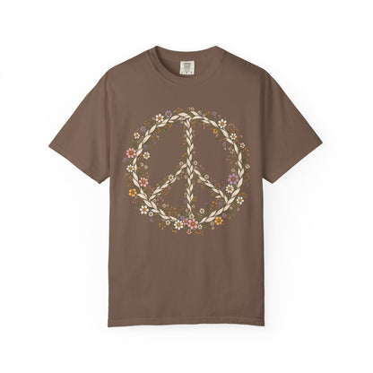 Boho Vintage Wildflower Peace Sign T-Shirt