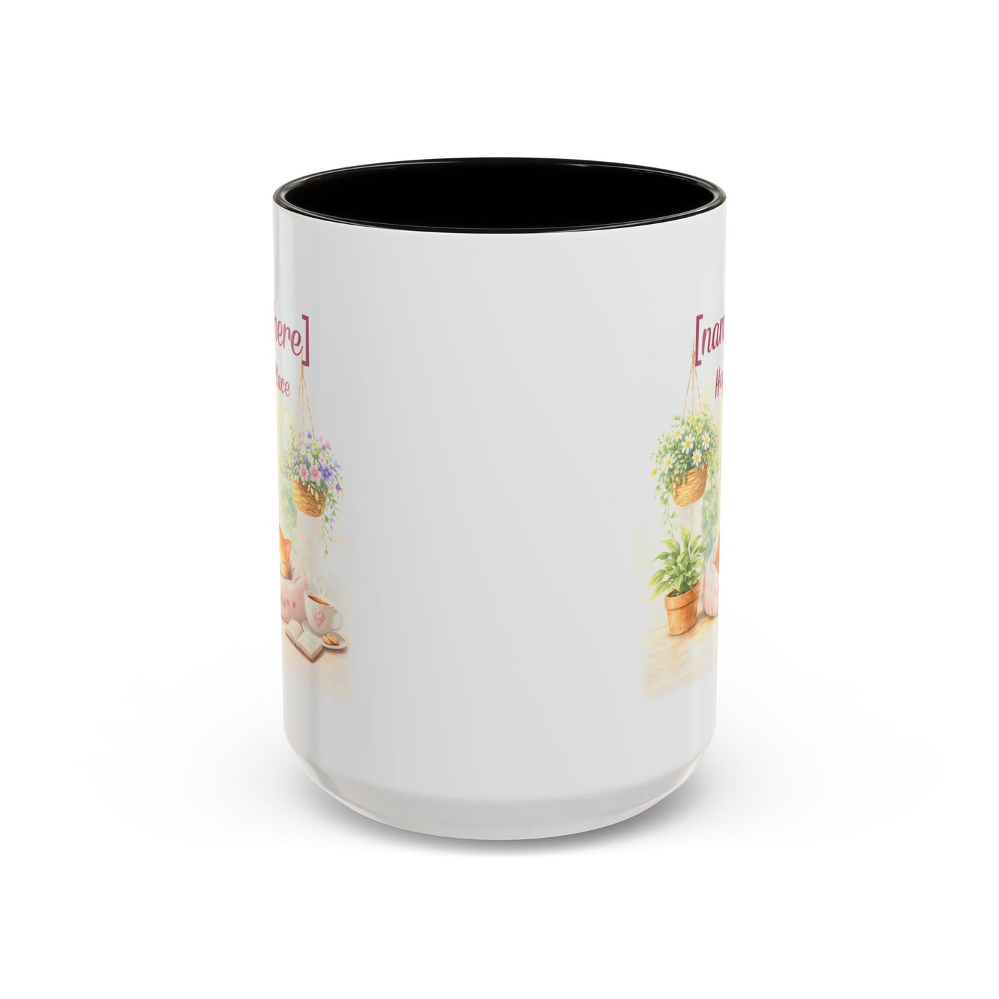 Personalized Name Cat Mug - Custom "Happy Place" Ceramic Mug for Cat Lovers