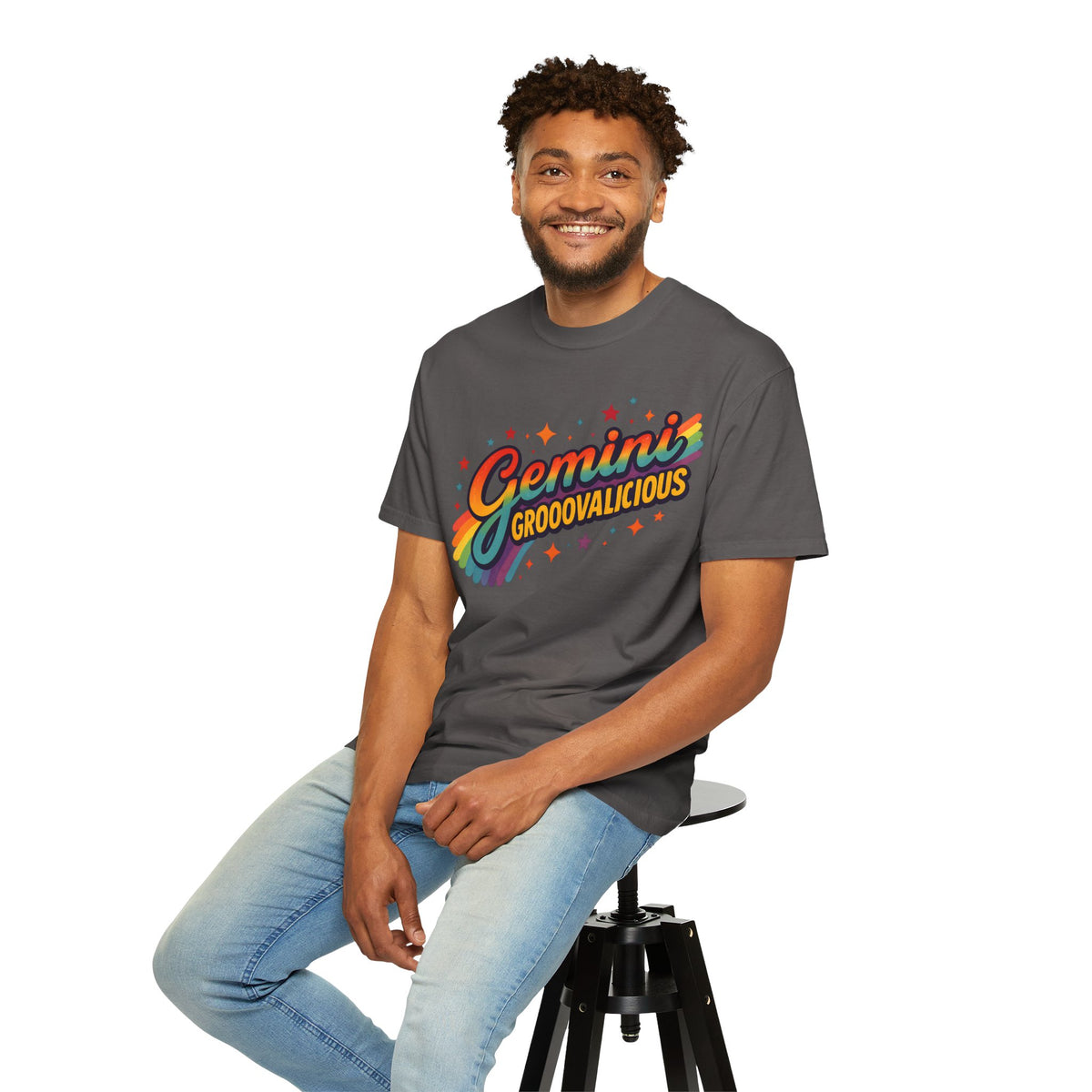 Gemini Groovalicious - Retro Disco Rainbow Zodiac Tee - Enchanted Sky