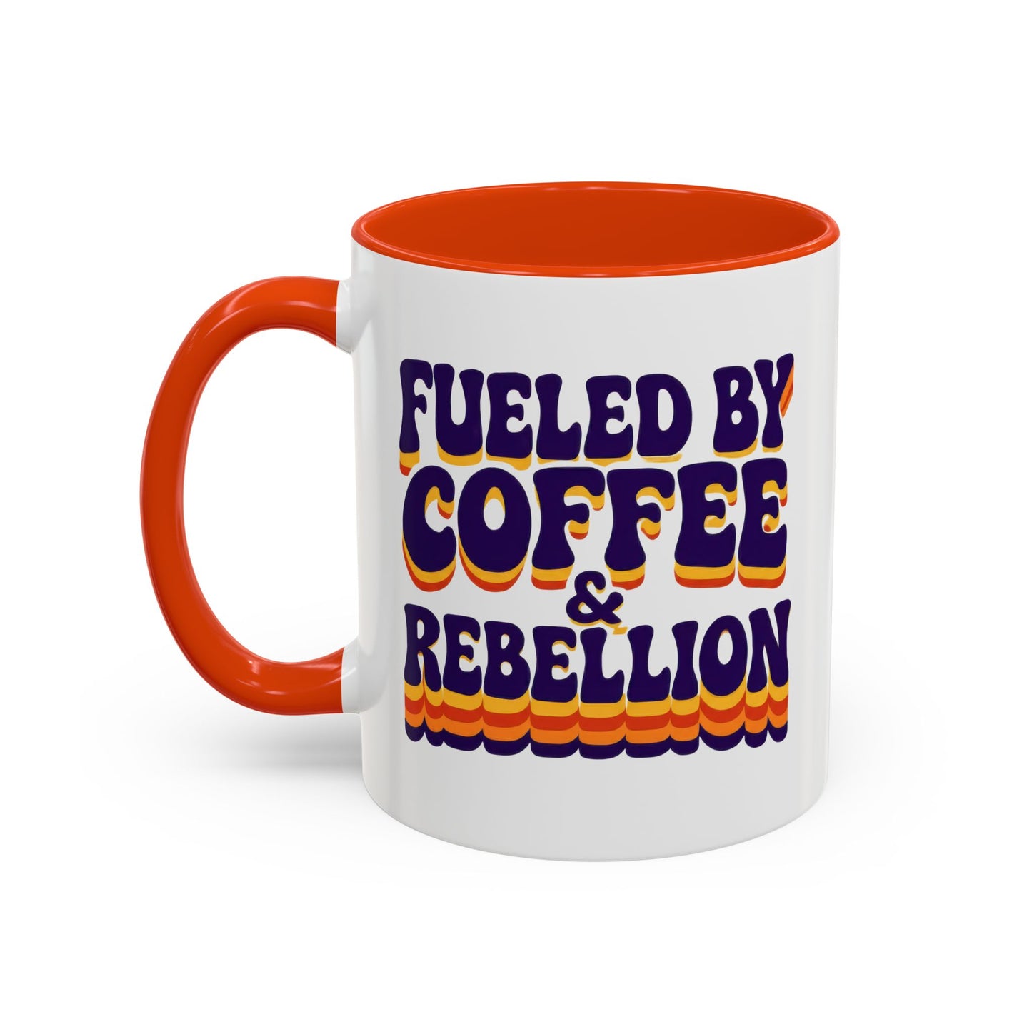 Fueled by Coffee & Rebellion – Funny Retro Mug (Color Accent, 11oz & 15oz)