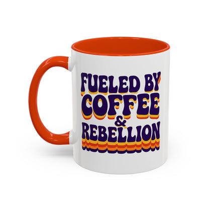 Fueled by Coffee & Rebellion – Funny Retro Mug (Color Accent, 11oz & 15oz)
