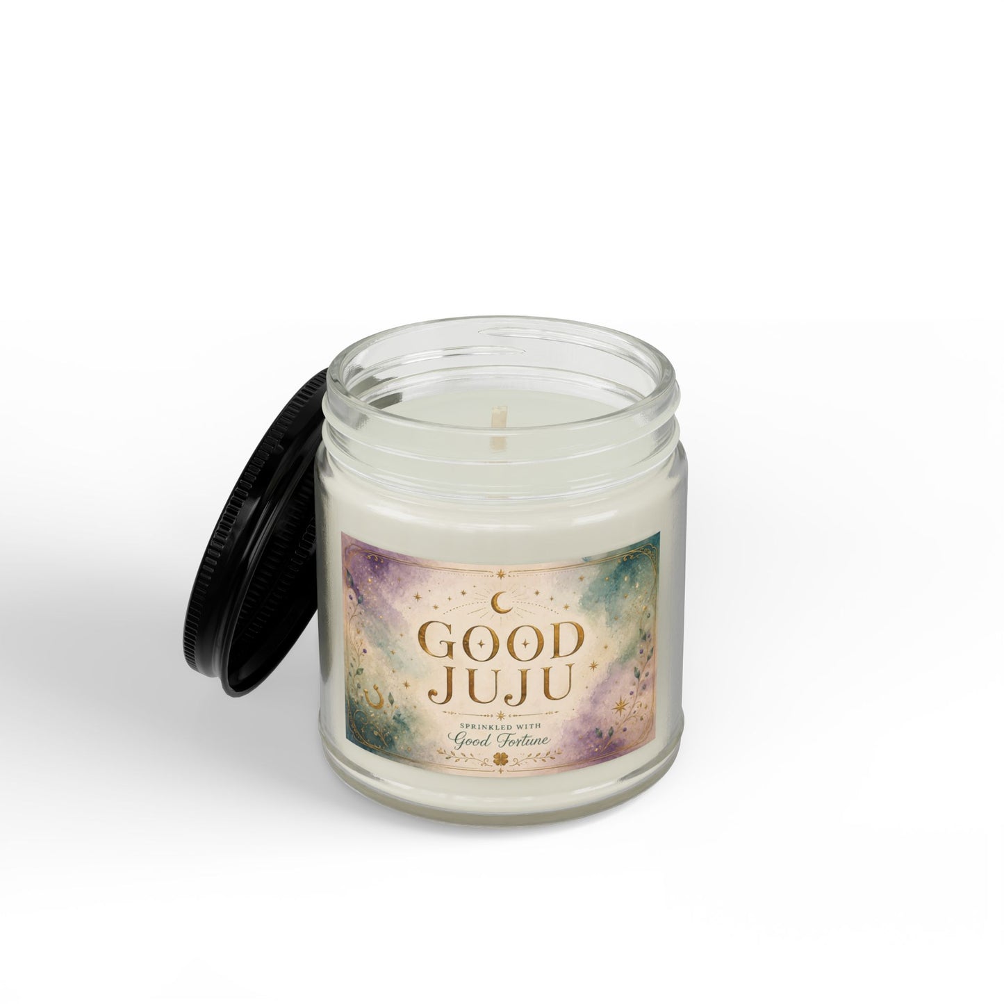 Good Juju Scented Soy Candle Amber Jar with Black Lid, 4oz & 9oz