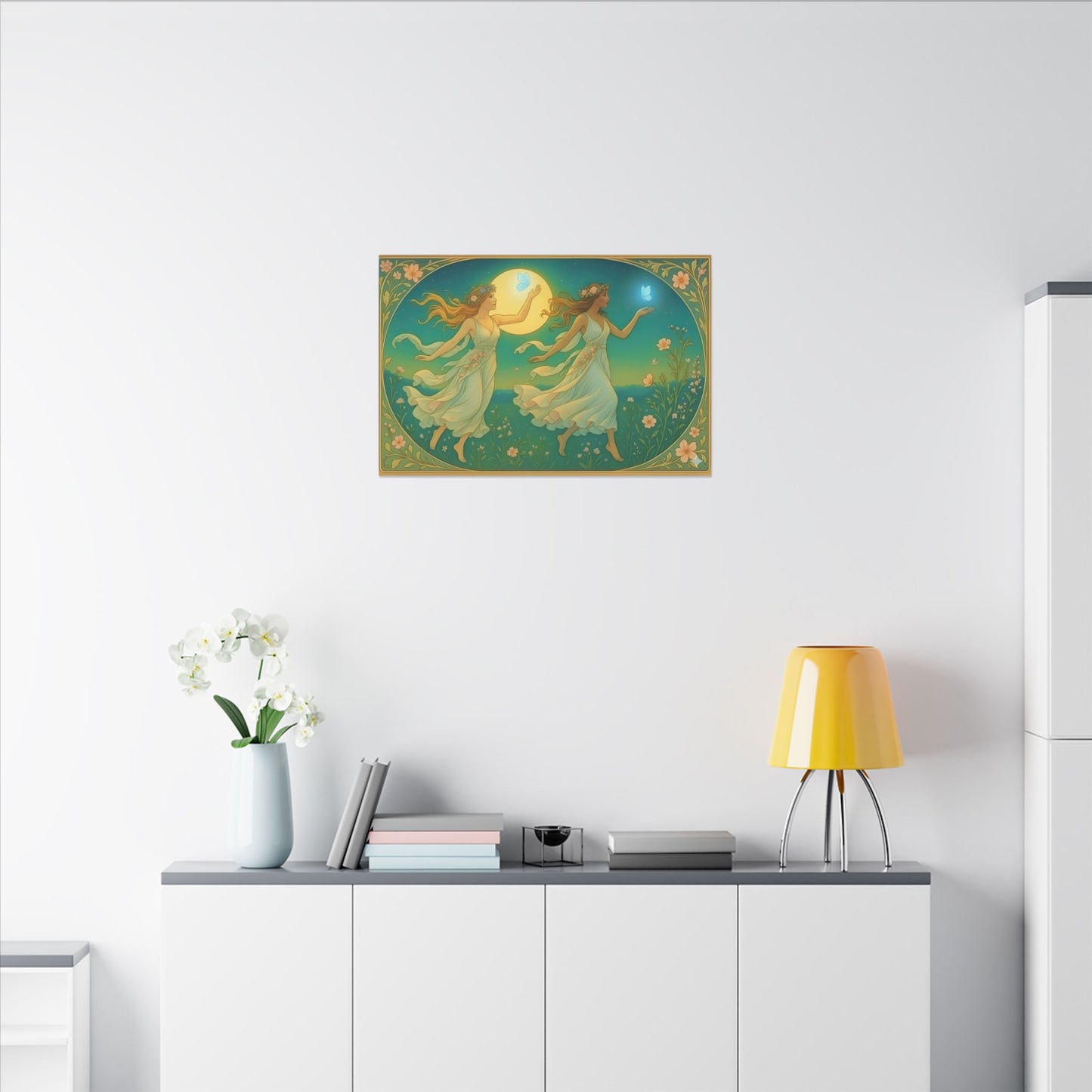 Gemini Zodiac Wall Art, Art Nouveau Gemini Canvas Print, Astrology Home Decor, Gemini Gift for Her, Celestial Twins Painting, Star Sign Wall Decor